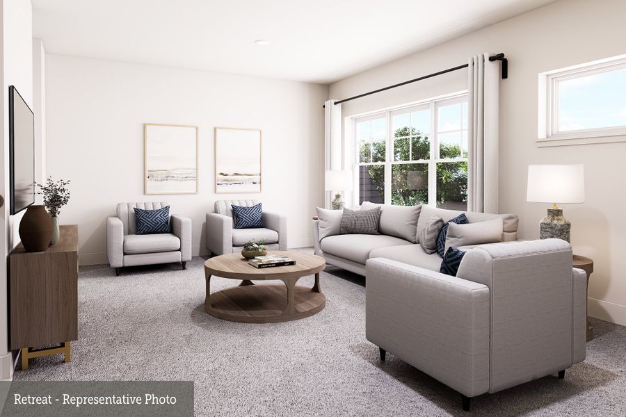 Representative furnished interior of a home built from the The Dandelion by David Weekley Homes in Dunham Pointe 65' Homesites, Cypress (Image 4). Representative furnished interior of a home built from the The Dandelion by David Weekley Homes in Dunham Pointe 65' Homesites, Cypress (Image 4).