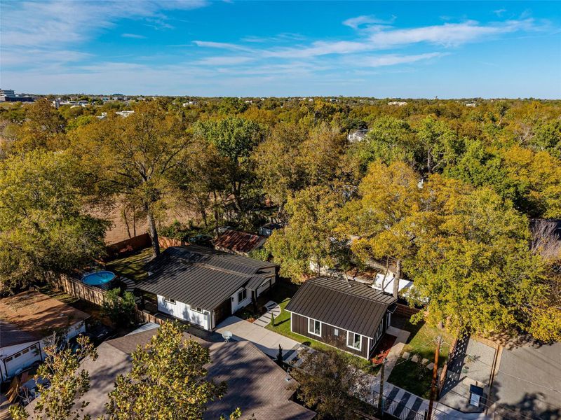 View from above of property featuring a forest