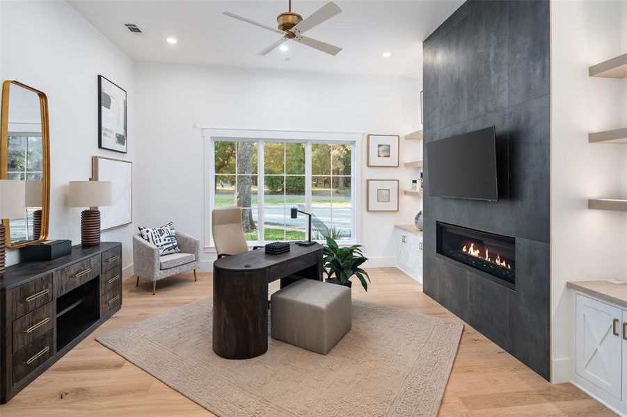 Study with fireplace