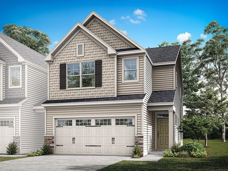 Representative exterior photo of a completed home built from the Southampton by Eastwood Homes in Villas at Dawsonville Townhomes, Dawsonville, GA (Image 2).