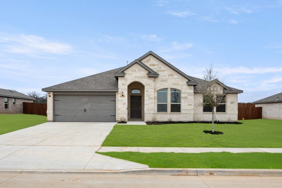 Representative exterior photo of a completed home built from the Dover by Impression Homes in Stone Eagle, Azle, TX (Image 1). Representative exterior photo of a completed home built from the Dover by Impression Homes in Stone Eagle, Azle, TX (Image 1).