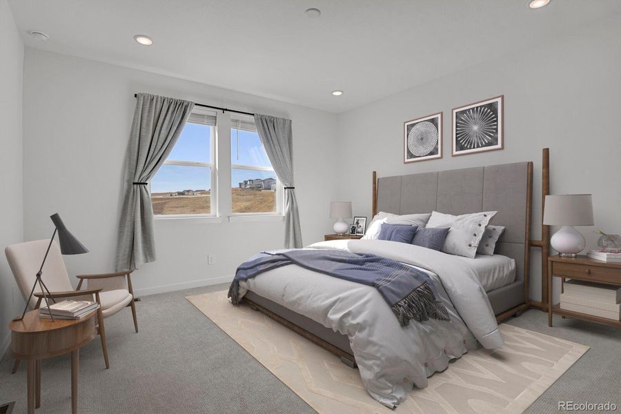 Master bedroom on main level -virtually staged