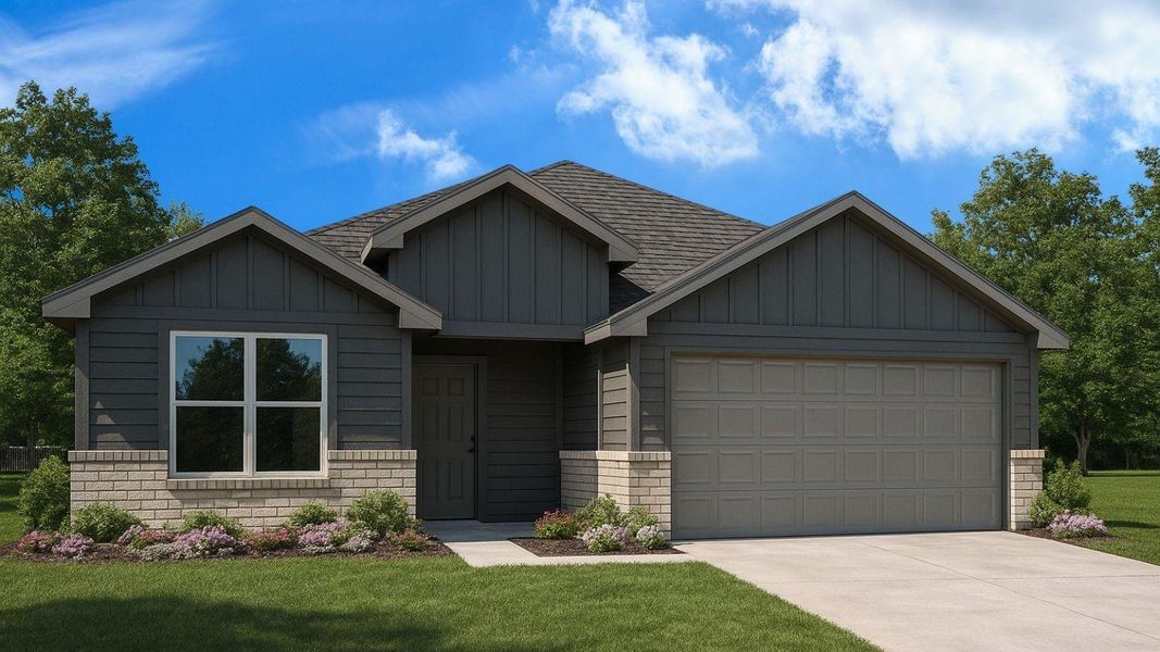 Front exterior of a new home in Chapel Lakes, Montgomery, TX, highlighting curb appeal (Image 1). Front exterior of a new home in Chapel Lakes, Montgomery, TX, highlighting curb appeal (Image 1).