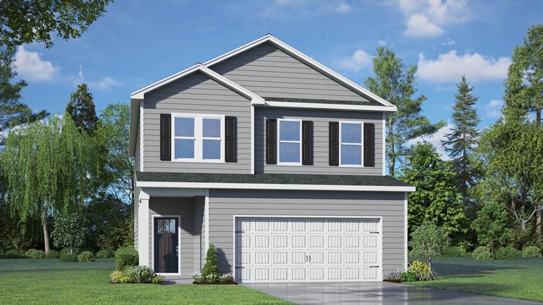 Representative exterior photo of a completed home built from the THOMAS by D.R. Horton in The Grove at Matthews Landing, Fuquay Varina, NC (Image 1).