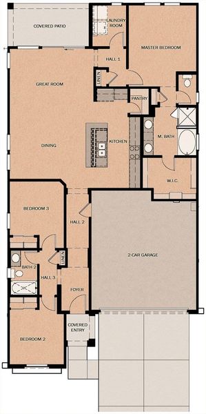 2D floor plan layout of this home in Calistoga at Enclave, Litchfield Park, AZ (Image 2).