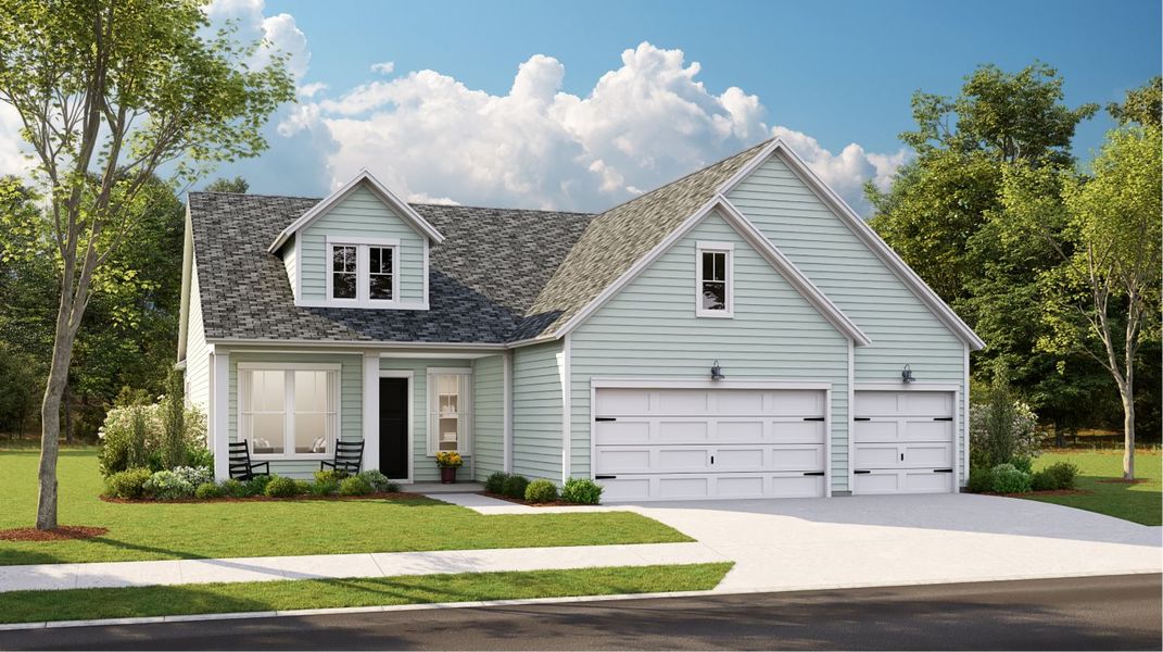 Front exterior of a new home in Horizons at Summers Corner | 55+, Summerville, SC, highlighting curb appeal (Image 1). Front exterior of a new home in Horizons at Summers Corner | 55+, Summerville, SC, highlighting curb appeal (Image 1).