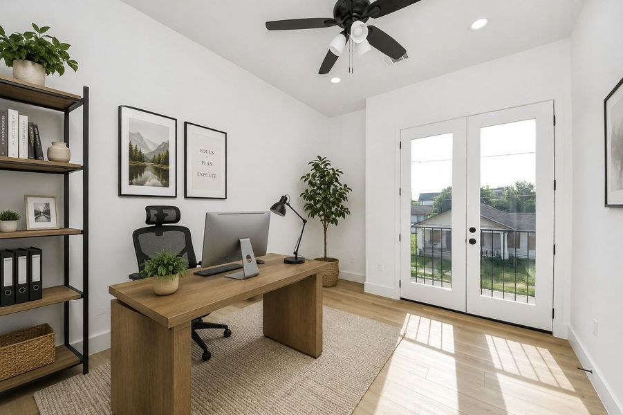 Bright guest bedroom with abundant natural light and a clean, modern feel.