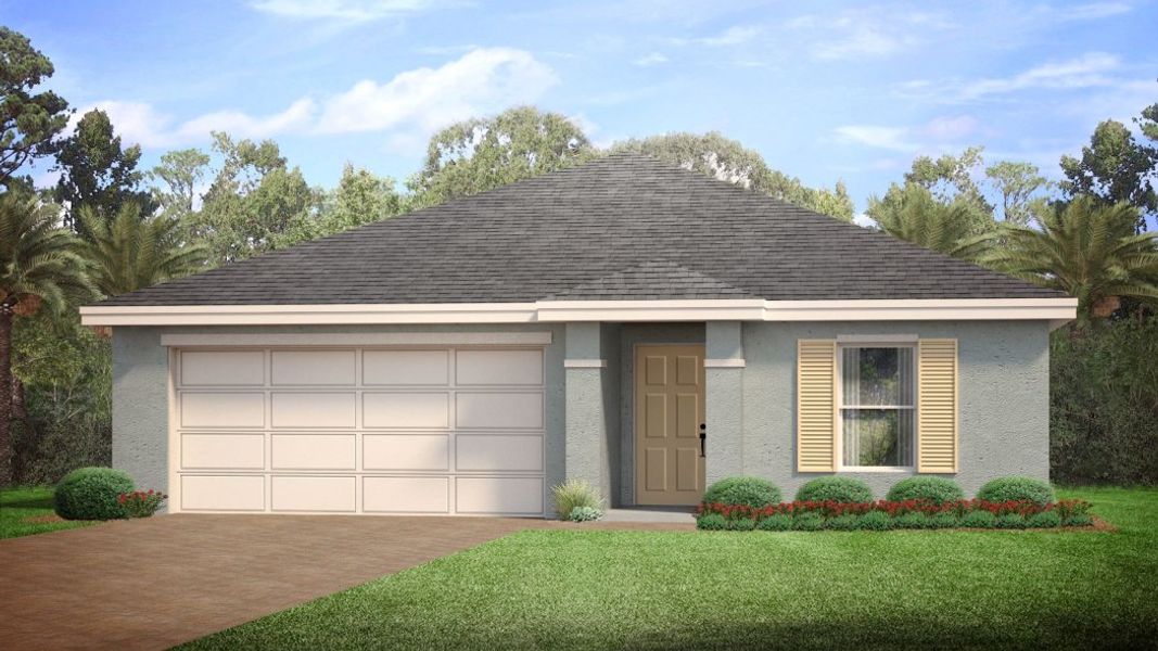 Front exterior of a new home in Lehigh Acres Spot Lots, Lehigh Acres, FL, highlighting curb appeal (Image 1).
