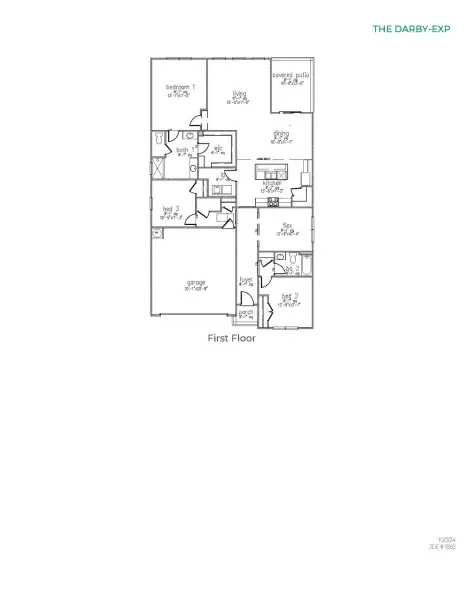 2D floor plan layout for the Darby by D.R. Horton in The Sanctuary at East Argent, Ridgeland, SC (Image 3).