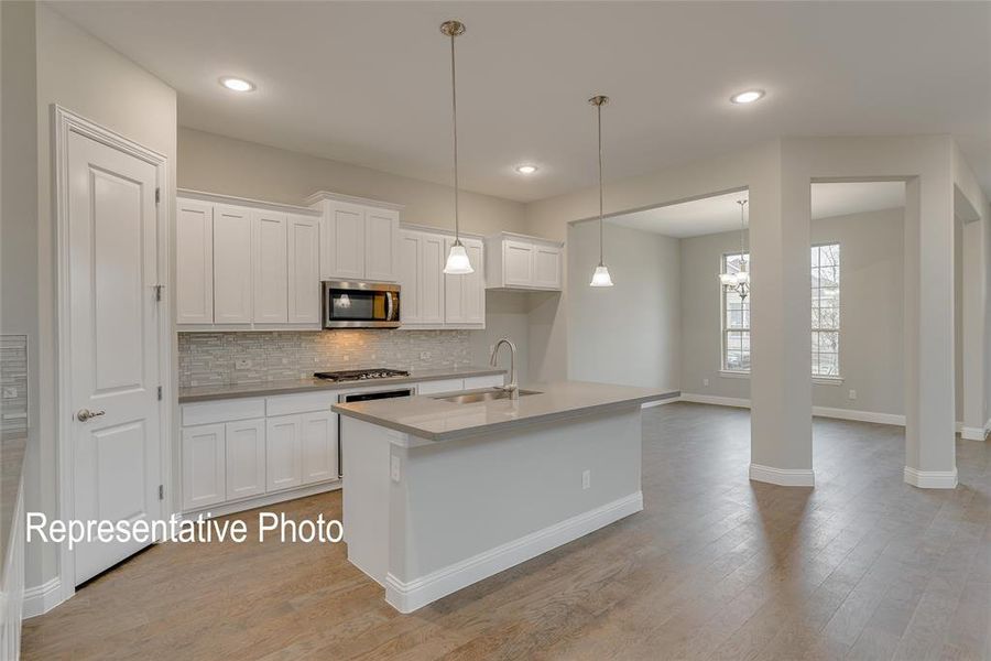 Kitchen with white cabinetry, stainless steel appliances, light hardwood / wood-style floors, and sink