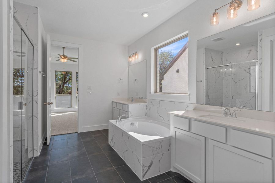 Primary Bath retreat with dual vanities & garden tub Primary Bath retreat with dual vanities & garden tub