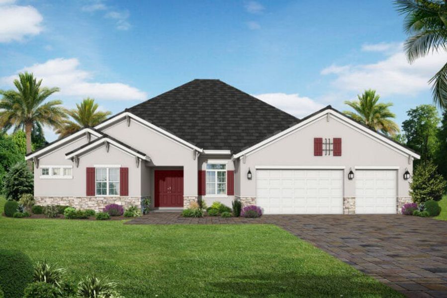 Representative exterior photo of a completed home built from the Barbados 2 by Medallion Home in Hampton Lakes, Sarasota, FL (Image 4). Representative exterior photo of a completed home built from the Barbados 2 by Medallion Home in Hampton Lakes, Sarasota, FL (Image 4).