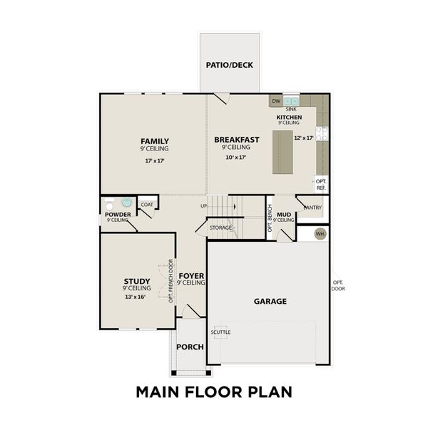2D floor plan layout for the The Henry A by Davidson Homes LLC in Woods Crossing, Gallatin, TN (Image 3).