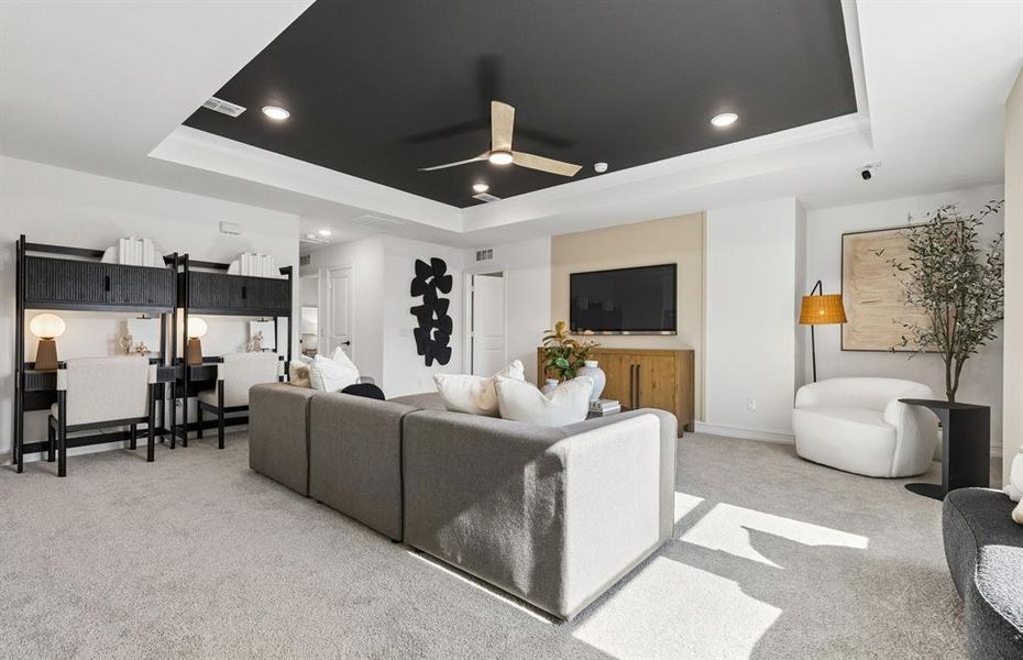 Spacious game room with optional tray ceiling*model representation