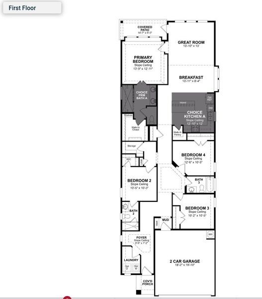 2D floor plan layout for the Marshfield by Beazer Homes in The Highlands, Porter, TX (Image 3).