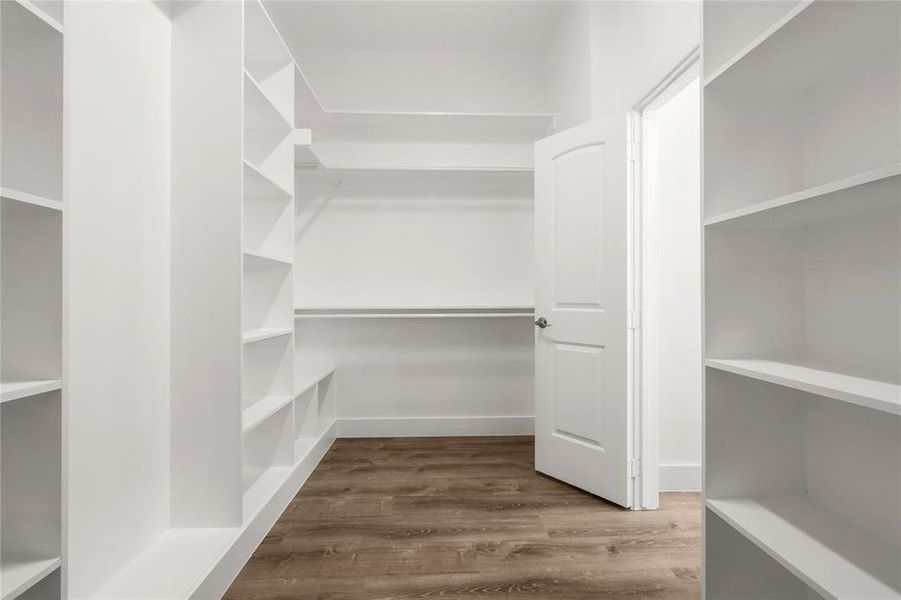 Walk in closet featuring wood-type flooring