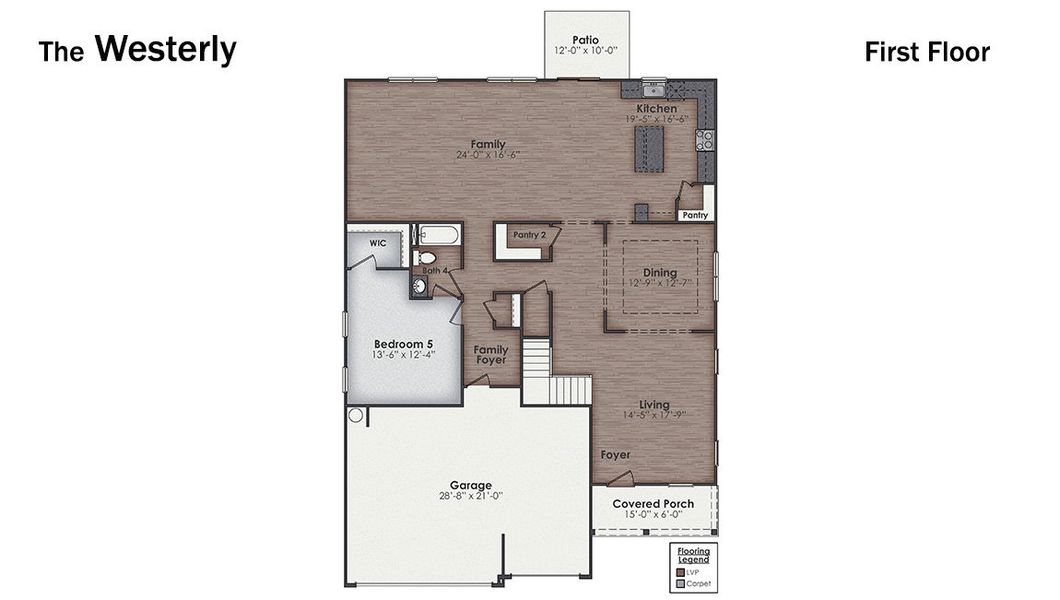 2D floor plan layout for the WESTERLY by D.R. Horton in Surfside Landing, Hubert, NC (Image 2).