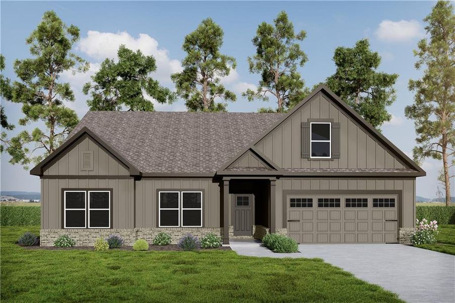 Front exterior of a new home in Riverwalk, Monroe, GA, highlighting curb appeal (Image 1). Front exterior of a new home in Riverwalk, Monroe, GA, highlighting curb appeal (Image 1).