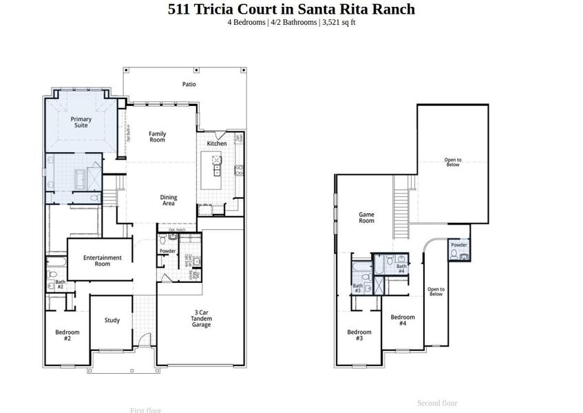 2D floor plan layout of this home in Santa Rita Ranch, Liberty Hill, TX (Image 4).
