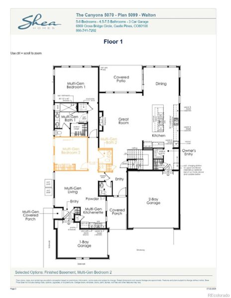 2D floor plan layout of this home in Luxe at The Canyons, Castle Pines, CO (Image 27).