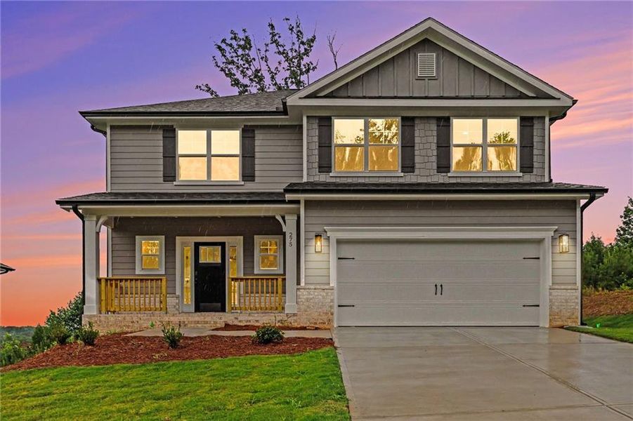 Front exterior of a new home in Thunder Ridge, Dawsonville, GA, highlighting curb appeal (Image 28).