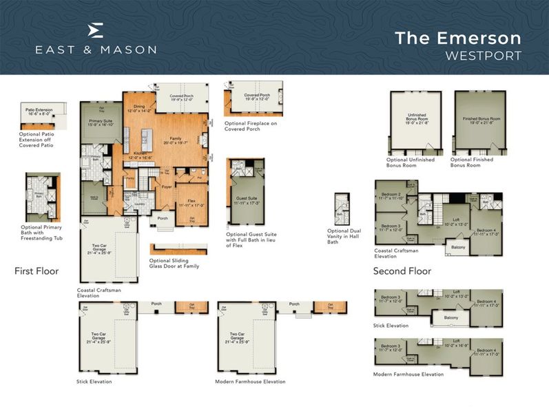 2D floor plan layout for the The Emerson by RobuckHomes in East & Mason, Wilmington, NC (Image 5).