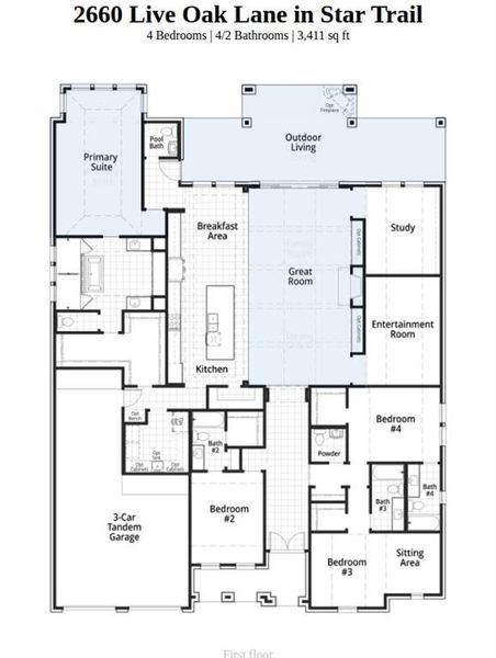 2D floor plan layout of this home in Star Trail, Prosper, TX (Image 4).