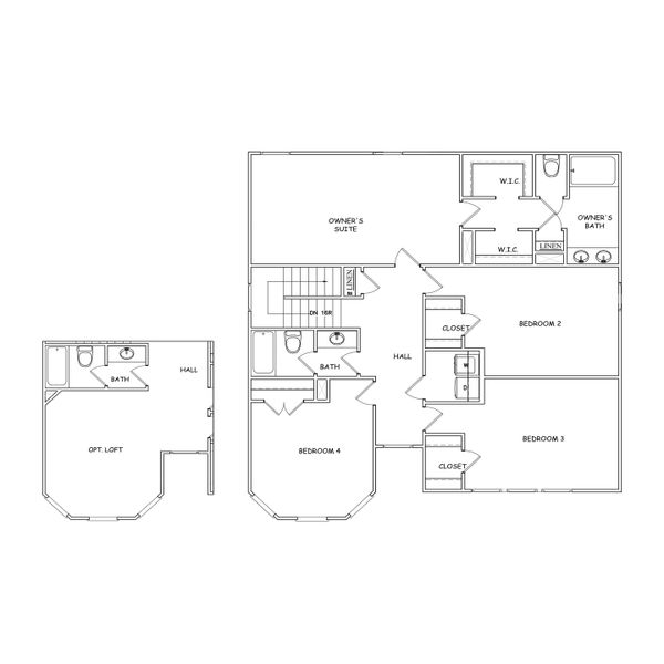 2D floor plan layout for the Jodeco 2 Story Bay - Single Family Homes by Dream Finders Homes in Jones Crossing, Hogansville, GA (Image 4).