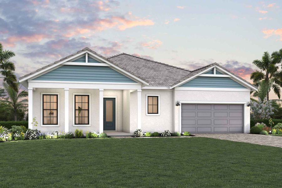 Representative exterior photo of a completed home built from the The Borrelli by David Weekley Homes in Palmera Wellen Park - Classic Series, Venice, FL (Image 13). Representative exterior photo of a completed home built from the The Borrelli by David Weekley Homes in Palmera Wellen Park - Classic Series, Venice, FL (Image 13).