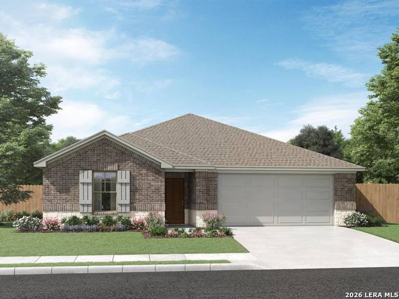 Front exterior of a new home in Legendary Trails - Classic Series, Cibolo, TX, highlighting curb appeal (Image 1). Front exterior of a new home in Legendary Trails - Classic Series, Cibolo, TX, highlighting curb appeal (Image 1).