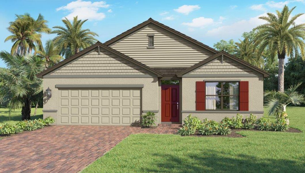 Front exterior of a new home in Morningside, Fort Pierce, FL, highlighting curb appeal (Image 1).