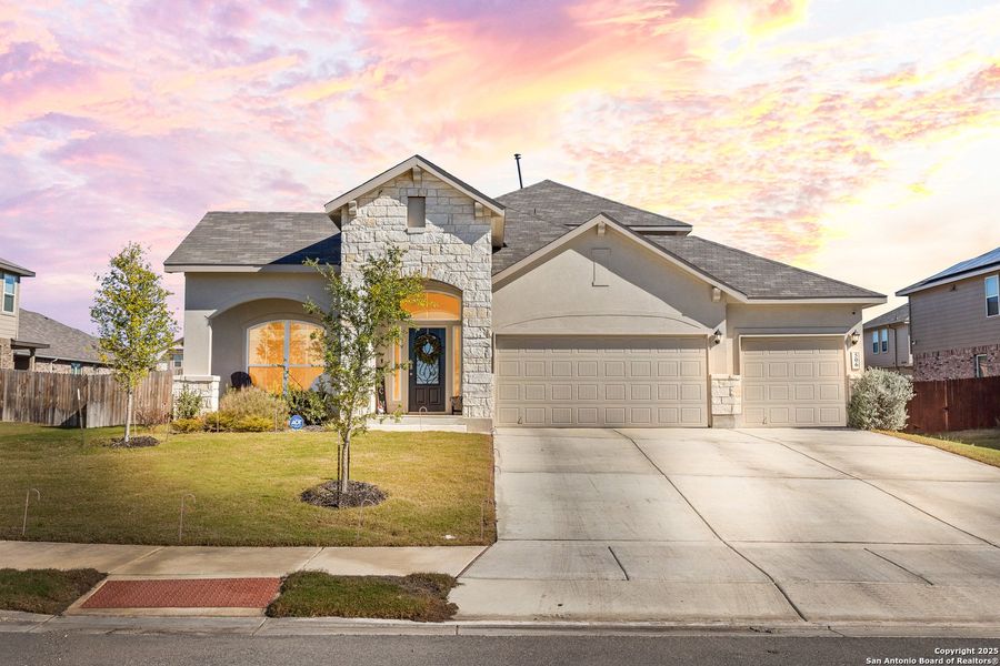 Front exterior of a new home in , Cibolo, TX, highlighting curb appeal (Image 1). Front exterior of a new home in , Cibolo, TX, highlighting curb appeal (Image 1).