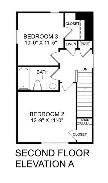 2D floor plan layout for the Reese by Ryan Homes in Middle Creek Village Coastal Cottages & Villas, Bolivia, NC (Image 4).
