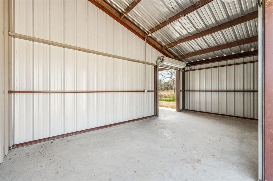 Garage with metal wall