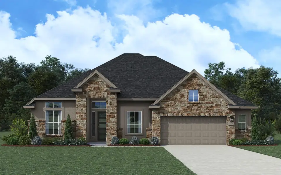 Representative exterior photo of a completed home built from the Adelaide 77′ by Chesmar Homes in Mesa Western, Cibolo, TX (Image 2).