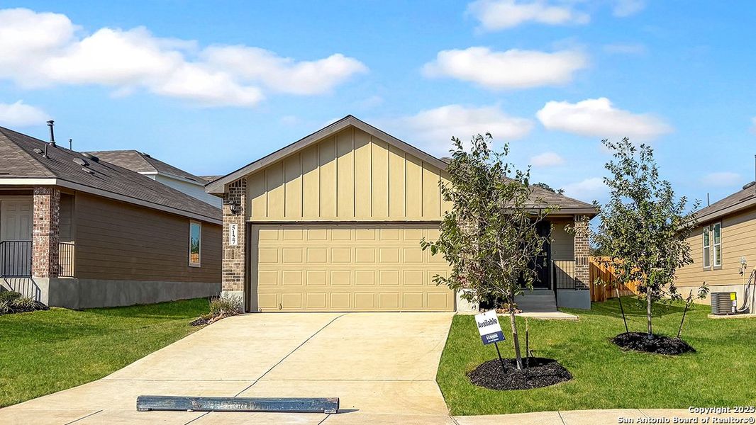 Front exterior of a new home in Langdon, San Antonio, TX, highlighting curb appeal (Image 1). Front exterior of a new home in Langdon, San Antonio, TX, highlighting curb appeal (Image 1).