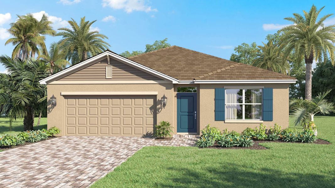Representative exterior photo of a completed home built from the Cali by D.R. Horton in Creekside, Fort Pierce, FL (Image 6). Representative exterior photo of a completed home built from the Cali by D.R. Horton in Creekside, Fort Pierce, FL (Image 6).