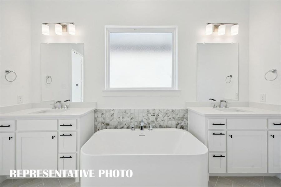 His and her vanities provide ample space for two in this dream owner's bath!  REPRESENTATIVE PHOTO