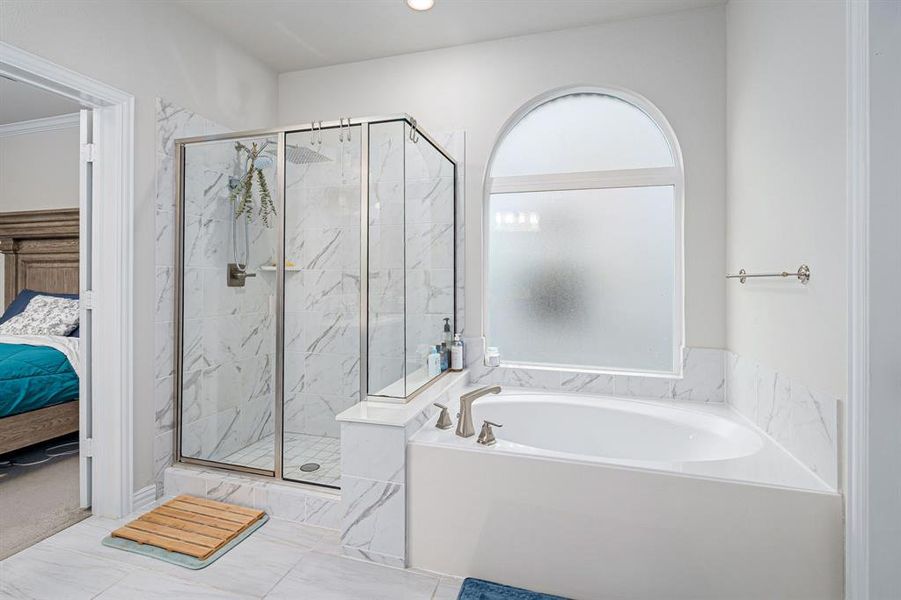 Bathroom with plus walk in shower