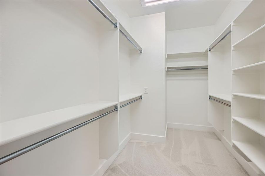 Spacious closet with light carpet