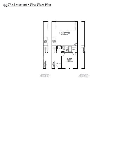 2D floor plan layout for the Beaumont by Eastwood Homes in 40 at White Oak Townhomes, Garner, NC (Image 3).
