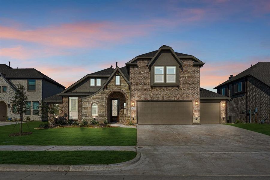 Front exterior of a new home in Liberty, Melissa, TX, highlighting curb appeal (Image 1).
