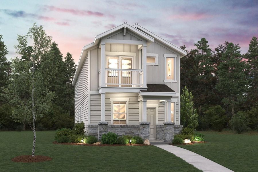 Front exterior of a new home in The Hollows at Avery Centre, Round Rock, TX, highlighting curb appeal (Image 1). Front exterior of a new home in The Hollows at Avery Centre, Round Rock, TX, highlighting curb appeal (Image 1).