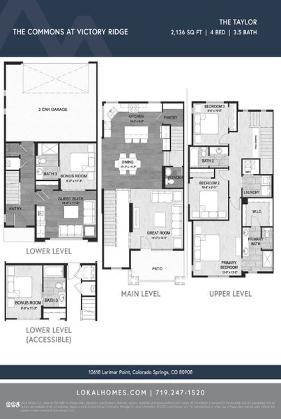 2D floor plan layout for the Taylor by Lokal Homes in The Commons at Victory Ridge, Colorado Springs, CO (Image 4).