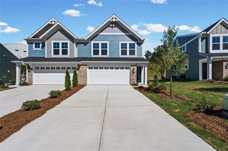 Front exterior of a new home in Villas at Gold Creek, Dawsonville, GA, highlighting curb appeal (Image 22). Front exterior of a new home in Villas at Gold Creek, Dawsonville, GA, highlighting curb appeal (Image 22).