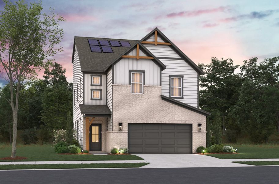 Front exterior of a new home in Poppy at GreenHouse, Marietta, GA, highlighting curb appeal (Image 1). Front exterior of a new home in Poppy at GreenHouse, Marietta, GA, highlighting curb appeal (Image 1).
