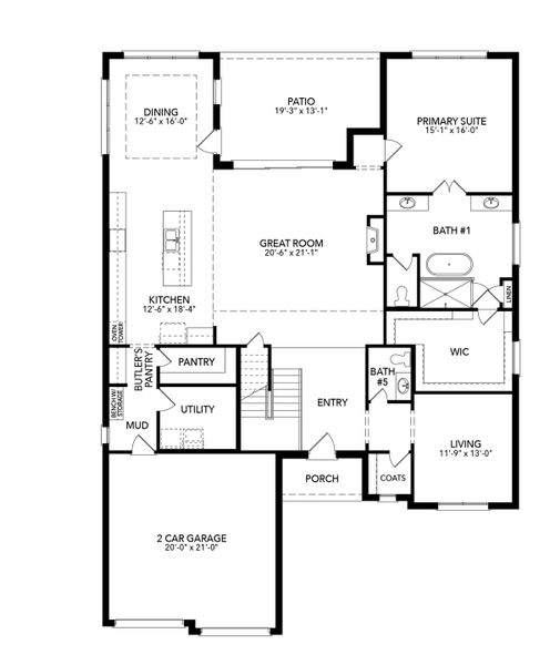 2D floor plan layout for the Sawgrass by Sandlin Homes in Trinity Estates, Benbrook, TX (Image 3).