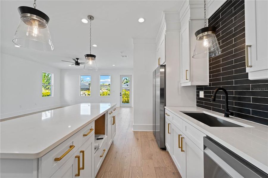 White Cabinetry w/Brass Handles