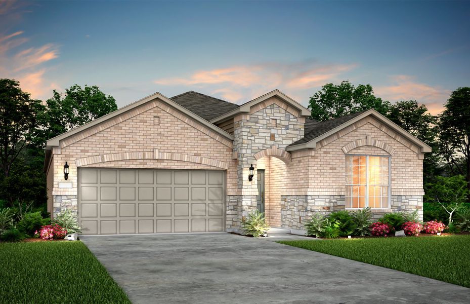 Front exterior of a new home in Lagos, Manor, TX, highlighting curb appeal (Image 1). Front exterior of a new home in Lagos, Manor, TX, highlighting curb appeal (Image 1).