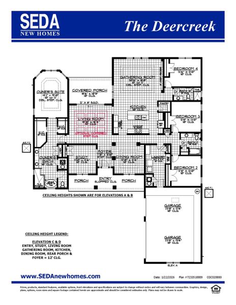 2D floor plan layout for the Deercreek by SEDA New Homes in Edwards Creek Estates, Jacksonville, FL (Image 3). 2D floor plan layout for the Deercreek by SEDA New Homes in Edwards Creek Estates, Jacksonville, FL (Image 3).